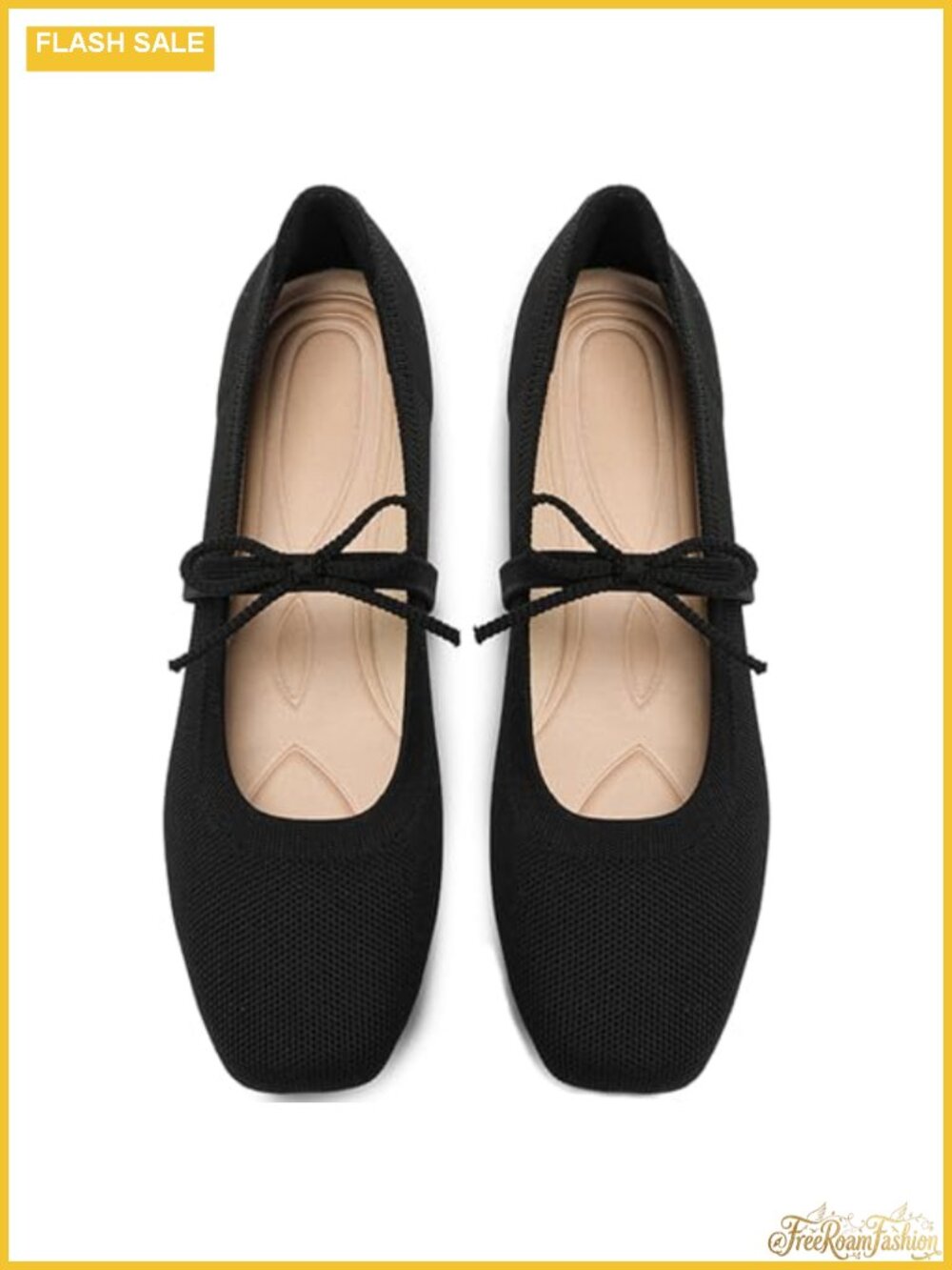 Knit Square Toe Flats Mary Jane Arch Support Ballet Shoes